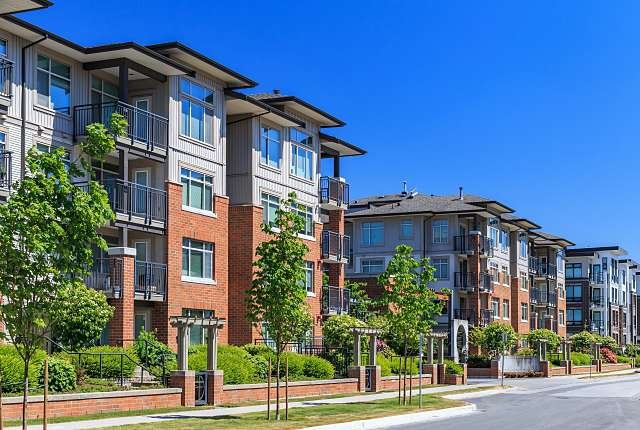 Row of apartment buildings